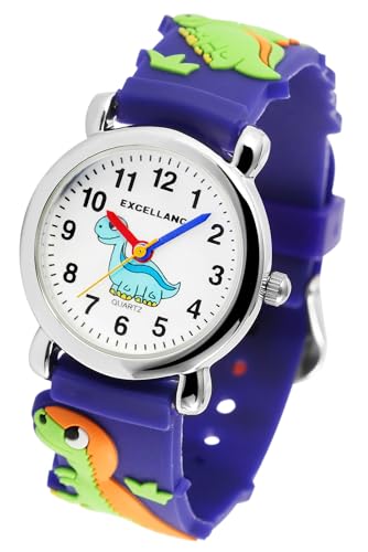 Excellanc Kinder Armband Uhr Weiß Blau Dinosaurier Dino Lernuhr Jungen Mädchen Kids 94500038002 von Excellanc