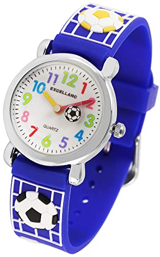 Excellanc Kinder Armband Uhr Weiß Blau Fußball Tor Lernuhr Jungen Mädchen Kids 94500027001 von Excellanc