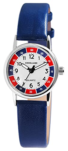 Excellanc Kinder Armband Uhr Weiß Blau Rot Analog Kunst Leder Quarz Mädchen Jungen Lernuhr von Excellanc