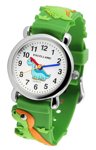 Excellanc Kinder Armband Uhr Weiß Grün Dinosaurier Dino Lernuhr Jungen Mädchen Kids 94500038001 von Excellanc