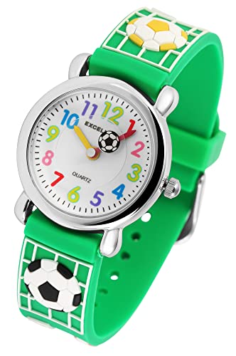 Excellanc Kinder Armband Uhr Weiß Grün Fußball Tor Lernuhr Jungen Mädchen Kids 94500027004 von Excellanc