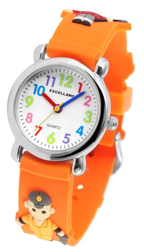 Excellanc Kinder Armband Uhr Weiß Orange Handwerker Klemptner Motiv Lernuhr Jungen Mädchen Kids 94500030001 von Excellanc