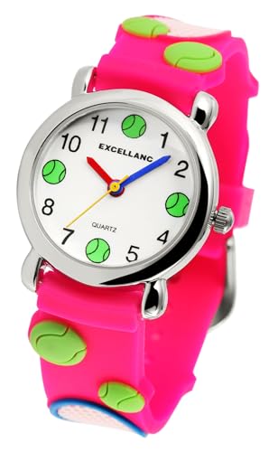 Excellanc Kinder Armband Uhr Weiß Rosa Tennis Bälle Lernuhr Jungen Mädchen Kids 94500040001 von Excellanc