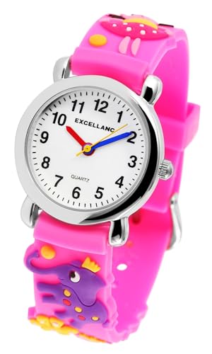 Excellanc Kinder Armband Uhr Weiß Rosa Tiere Zirkus Motiv Lernuhr Jungen Mädchen Kids 94500043001 von Excellanc