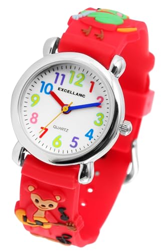 Excellanc Kinder Armband Uhr Weiß Rot AFFE Panda Schwein Frosch Motiv Lernuhr Jungen Mädchen Kids 94500034001 von Excellanc