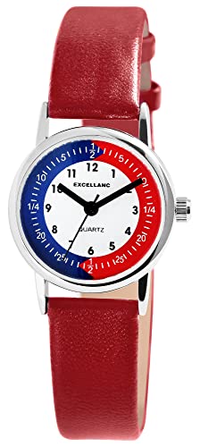 Excellanc Kinder-Uhr Kunstleder Lernuhr Junge Mädchen Analog Quarz 4900005 (rot) von Excellanc