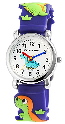 Excellanc Kinder-Uhr Silikon Junge Mädchen Musik Dinosaurier Lernuhr Analog Quarz 4500038 (dunkelblau) von Excellanc