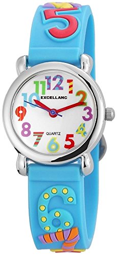 Excellanc Kinder-Uhr Silikonarmband Dornschließe Lernuhr Analog Quarz 4500020 (hellblau) von Excellanc