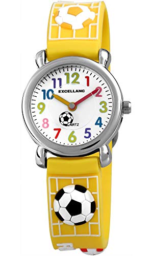 Excellanc Kinder – Uhr Silikonarmband Fußball Sport Dornschließe Analog Quarz 4500027 (gelb) von Excellanc