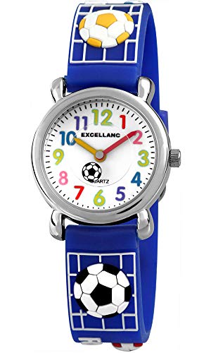 Excellanc Kinder – Uhr Silikonarmband Fußball Sport Dornschließe Analog Quarz 4500027 (blau) von Excellanc