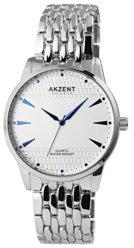 Excellanc Klassische Akzent Herren Armband Uhr Weiß Silber Blau Analog Metall 3ATM Quarz 92800069004 von Excellanc