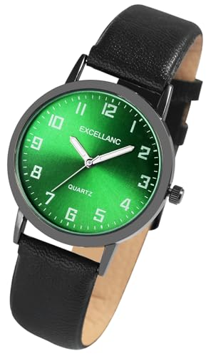 Excellanc Klassische Basic Armband Uhr Grün Schwarz Analog Kunst Leder Quarz Männer 92900230007 von Excellanc