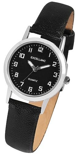 Excellanc Klassische Basic Damen Armband Uhr Schwarz Analog Kunst Leder Quarz Frauen 91900290004 von Excellanc