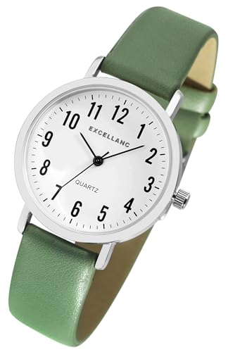 Excellanc Klassische Basic Damen Armband Uhr Weiß Grün Analog Kunst Leder Quarz Frauen 91900294005 von Excellanc