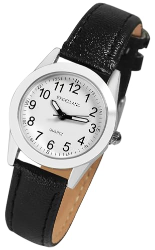 Excellanc Klassische Basic Damen Armband Uhr Weiß Schwarz Analog Kunst Leder Quarz Frauen 91900289001 von Excellanc