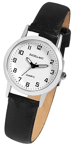 Excellanc Klassische Basic Damen Armband Uhr Weiß Schwarz Analog Kunst Leder Quarz Frauen 91900290001 von Excellanc