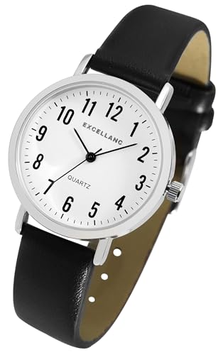 Excellanc Klassische Basic Damen Armband Uhr Weiß Schwarz Analog Kunst Leder Quarz Frauen 91900294001 von Excellanc