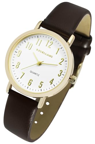 Excellanc Klassische Basic Damen Armband Uhr Weiß Schwarz Gold Silber Analog Kunst Leder Quarz Frauen 91900294002 von Excellanc