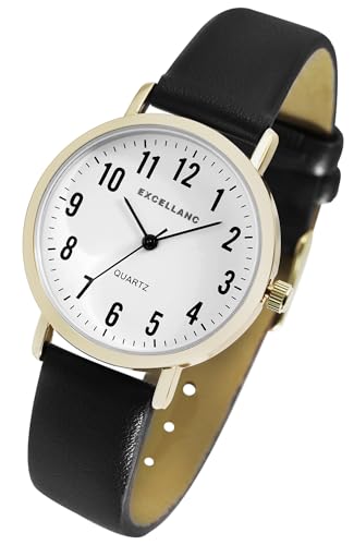Excellanc Klassische Basic Damen Armband Uhr Weiß Schwarz Rosègold Silber Analog Kunst Leder Quarz Frauen 91900294003 von Excellanc