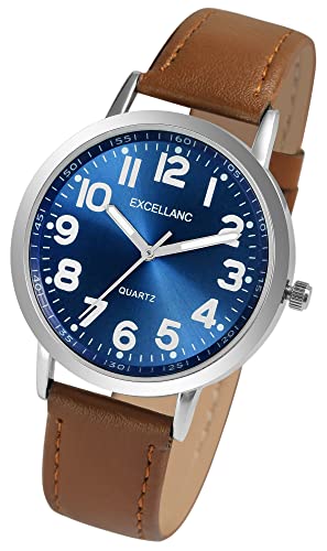 Excellanc Klassische Basic Herren Armband Uhr Blau Braun Analog Kunst Leder Quarz Männer 92900232001 von Excellanc