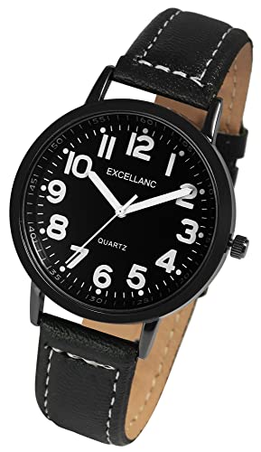 Excellanc Klassische Basic Herren Armband Uhr Schwarz Analog Kunst Leder Quarz Männer 92900232004 von Excellanc