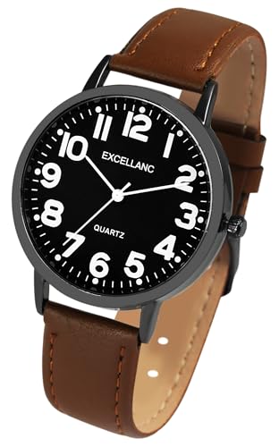 Excellanc Klassische Basic Herren Armband Uhr Schwarz Braun Analog Kunst Leder Quarz Männer 92900233006 von Excellanc