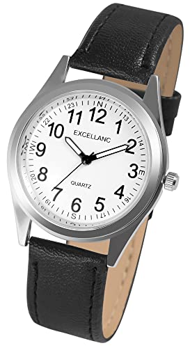Excellanc Klassische Basic Herren Armband Uhr Weiß Schwarz Analog Kunst Leder Quarz Männer 92900227001 von Excellanc