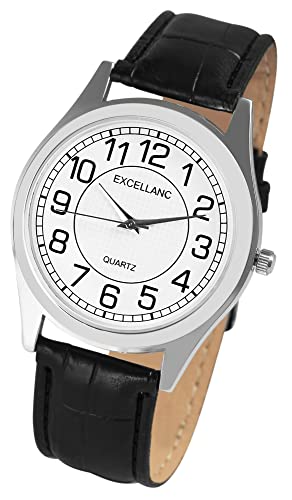 Excellanc Klassische Basic Herren Armband Uhr Weiß Schwarz Analog Kunst Leder Quarz Männer 92900228001 von Excellanc