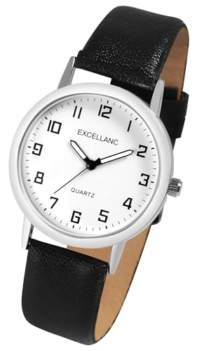 Excellanc Klassische Basic Herren Armband Uhr Weiß Schwarz Analog Kunst Leder Quarz Männer 92900230001 von Excellanc