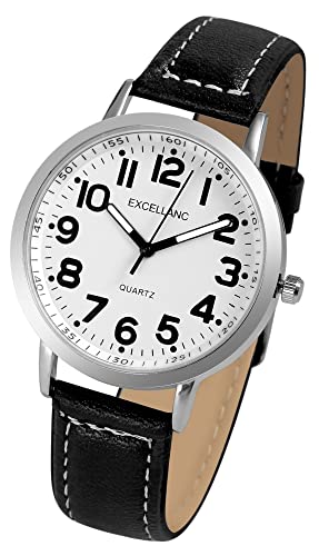 Excellanc Klassische Basic Herren Armband Uhr Weiß Schwarz Analog Kunst Leder Quarz Männer 92900232002 von Excellanc
