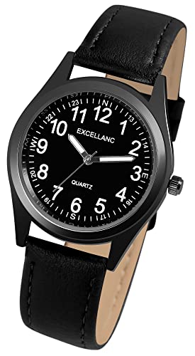 Excellanc Klassische Basic Herren Armbanduhr Schwarz Analog Leder Imitat Quarz Männer 92900227005 von Excellanc