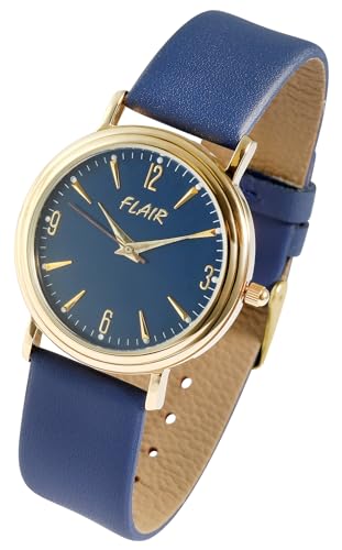 Excellanc Klassische Damen Armband Uhr Blau Gold Echt Leder 5 Bar Flair Quarz 91900300002 von Excellanc