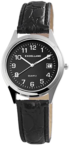 Excellanc Klassische Damen Herren Armband Uhr Schwarz Datum Leder Imitat Quarz 92900217004 von Excellanc
