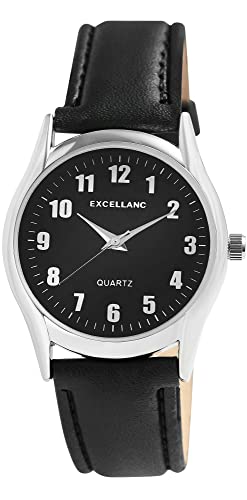 Excellanc Klassische Herren Armband Uhr Schwarz Analog Kunst Leder Quarz 92900226003 von Excellanc