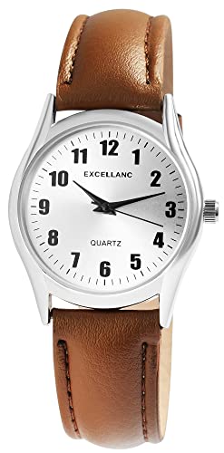 Excellanc Klassische Herren Armband Uhr Silber Braun Analog Kunst Leder Quarz 92900226006 von Excellanc