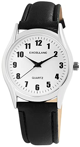 Excellanc Klassische Herren Armband Uhr Weiß Schwarz Analog Kunst Leder Quarz 92900226004 von Excellanc