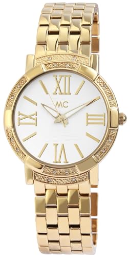 Excellanc Klassische MC Timetrend Germany Damen Armband Uhr Weiß Gold Strass Kristalle Römische Ziffern Metall Analog 5ATM Quarz Frauen 951511 von Excellanc