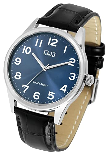 Excellanc Klassische Q&Q Herren Armband Uhr Blau Schwarz Analog Kunst Leder Quarz 3ATM Männer 9Q59A002PY von Excellanc