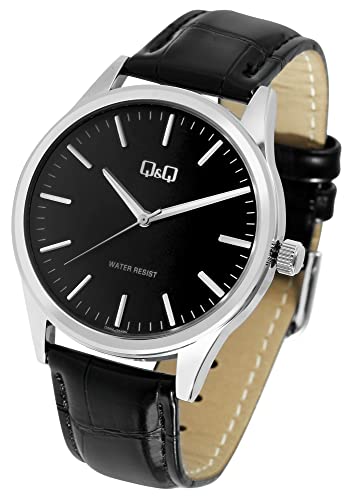 Excellanc Klassische Q&Q Herren Armband Uhr Schwarz Analog Kunst Leder Quarz 3ATM Männer 9Q59A004PY von Excellanc