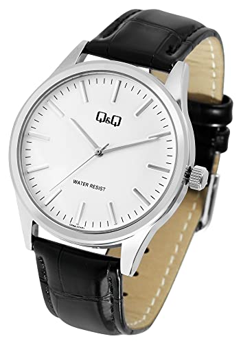 Excellanc Klassische Q&Q Herren Armband Uhr Weiß Schwarz Analog Kunst Leder Quarz 3ATM Männer 9Q59A005PY von Excellanc