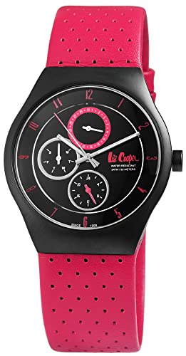 Excellanc Lee Cooper Design Damen Armband Uhr Schwarz Pink Analog Chronograph Echt Leder Quarz Frauen 9LC15LE von Excellanc