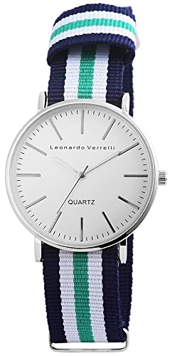Excellanc Leonardo Verrelli Modische Design Damen Herren Armband Uhr Weiß Silber Blau Grün Analog Textil Quarz Unisex 9297222200001 von Excellanc