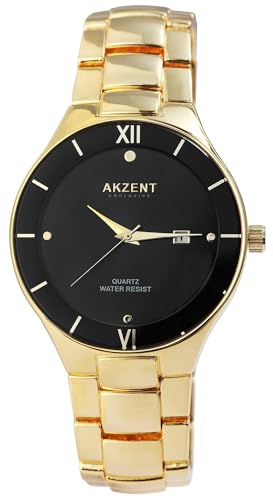 Excellanc Mode Akzent Herren Armband Uhr Schwarz Gold Analog Datum Metall Quarz 92800073003 von Excellanc