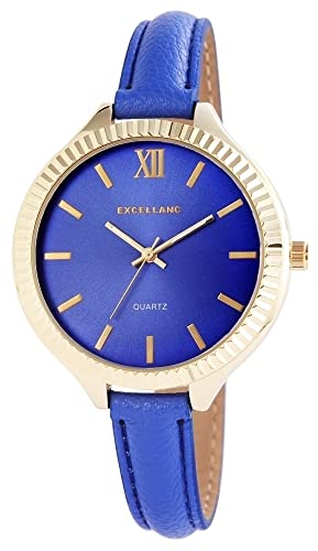 Excellanc Mode Damen Armband Uhr Blau Gold Analog Kunst Leder Quarz 9193003000427 von Excellanc