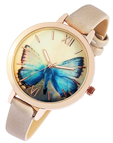 Excellanc Mode Damen Armband Uhr Rosègold Rosa Schmetterling Analog Leder Imitat 91900268001 von Excellanc