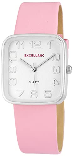 Excellanc Mode Damen Armband Uhr Weiß Rosa Leder Imitat Analog Quarz 9195225600028 von Excellanc