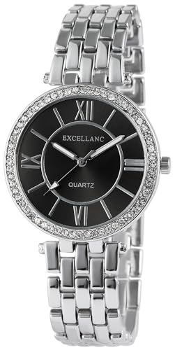 Excellanc Modische Damen Armband Uhr Anthrazit Silber Strass Kristalle Analog Metall Frauen Quarz 91800021004 von Excellanc