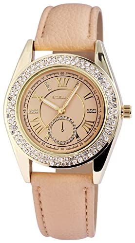 Excellanc Modische Damen Armband Uhr Beige Gold Analog Chrono Look Strass Crystals Kunst Leder Quarz 9195607500021 von Excellanc