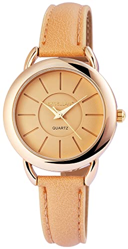 Excellanc Modische Damen Armband Uhr Beige Gold Analog Leder Imitat Quarz 9195007500232 von Excellanc