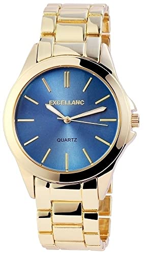 Excellanc Modische Damen Armband Uhr Blau Gold Analog Metall Frauen Quarz 91800014004 von Excellanc